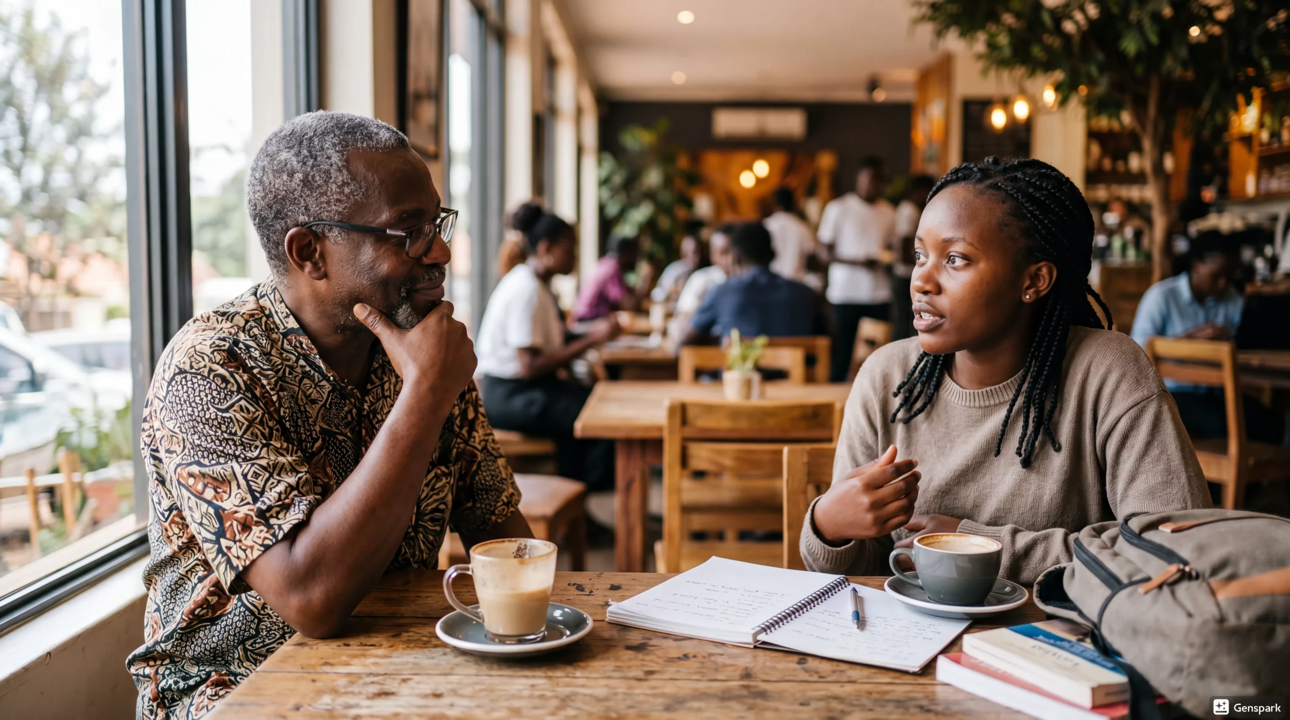 Mentor and university student in a thoughtful conversation