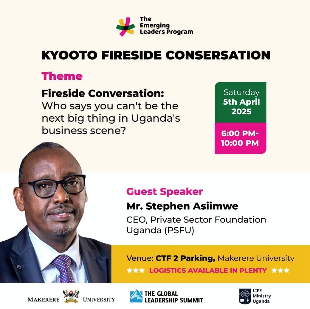 Event flyer featuring Stephen Asiimwe for the 5 April 2025 conversation on Uganda’s business scene.